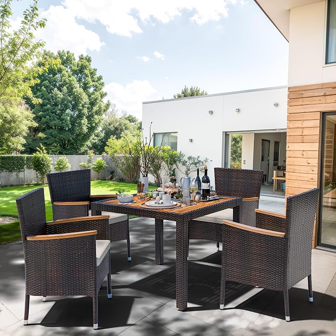 Shintenchi 5 PCS Patio Dining Set, Wicker Outdoor Table and Chairs - Image 5