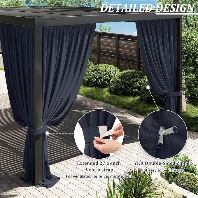 Gazebo Universal Replacement Privacy Curtain, 4-Panels Sidewall Curtains - Image 4