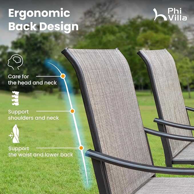 PHI VILLA 5 pcs Patio Dining Set, Outdoor Swivel Dining Chairs 4 and Round - Image 9