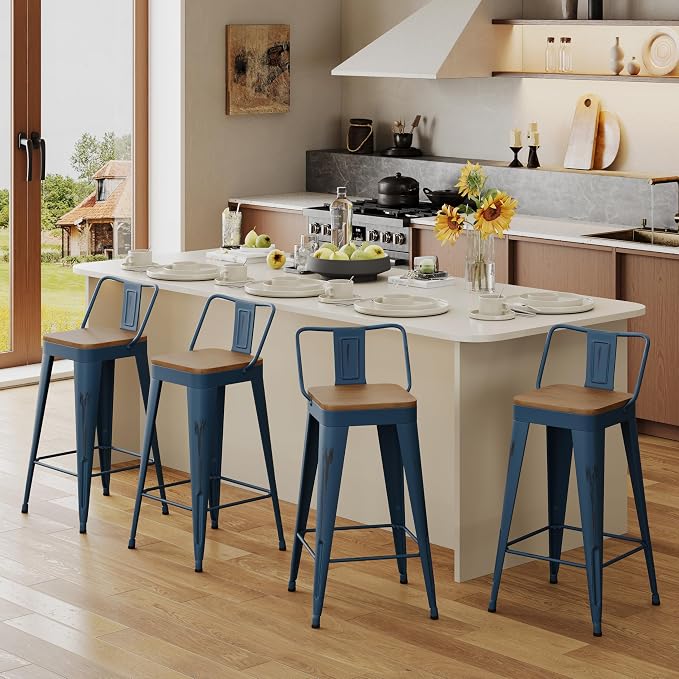 Andeworld Bar Stools Set of 4 Counter Height Stools Industrial Metal Barstools - Image 9