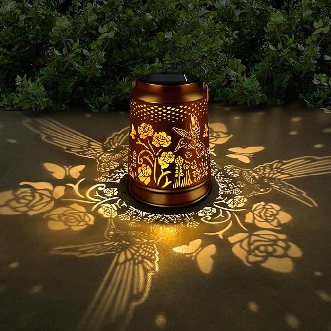 KY&BOSAM Solar Lanterns Outdoor Waterproof Rose Hummingbird Lantern Garden - Image 6