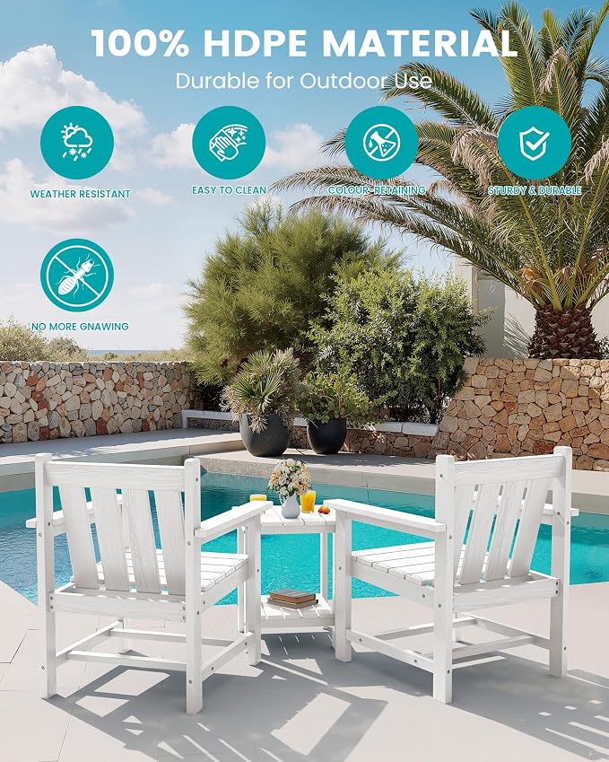 SEWRWALL Patio Furniture Set, HDPE Material All Weather Use Adirondack Chair Set - Image 7