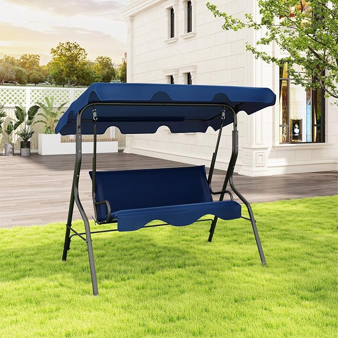 Porch Swing Outdoor, 3 Person Patio Swing w/Removable Cushion, Stand & - Image 2