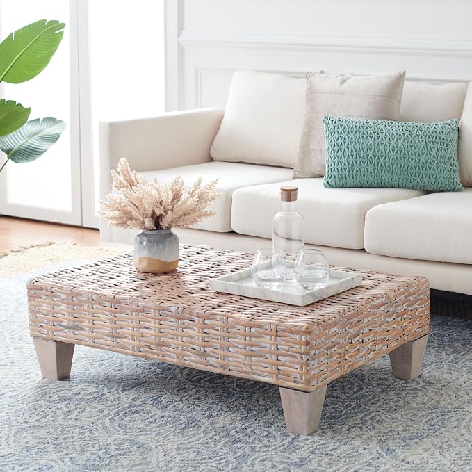 SAFAVIEH Home Collection Leary Coastal Natural White Wash Coffee Table - Image 2
