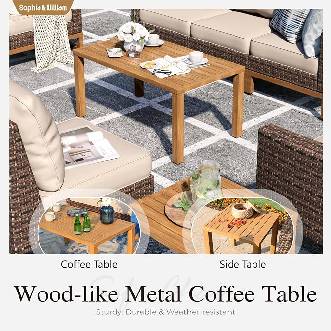 Sophia & William Large Patio Furniture Set, 8 Piece Luxury Rattan Outdoor - Image 6