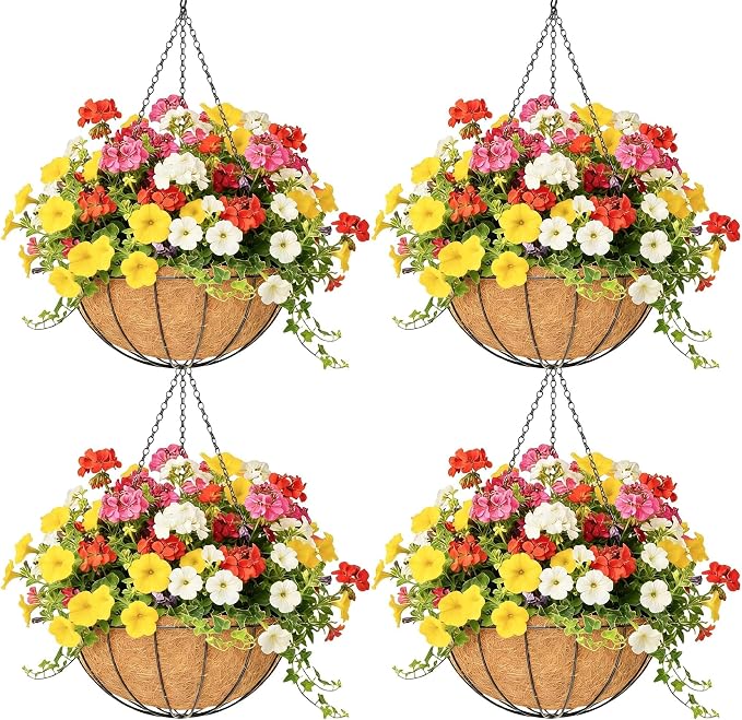 4 Pack 14 Inch Hanging Baskets for Plants Outdoor Metal Hanging Planter Hanging by Qusuxi