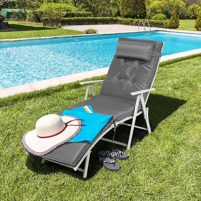 Giantex Chaise Lounge Chair for Outside, Pool Folding Reclining Beach Chair - Image 8