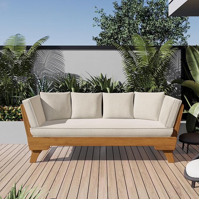 Christopher Knight Home Gary Patio Convertible Couch, Wooden Outdoor Daybed by ChristopherKnightHome