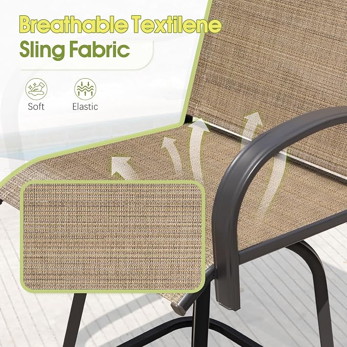 Devoko Patio Swivel Bar Set 3 Pieces Patio High Top Bar Table and Stools Chairs - Image 6