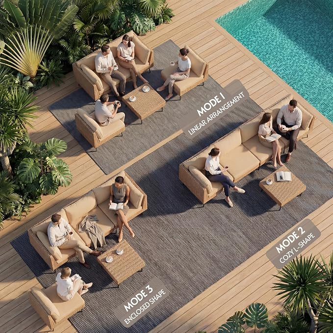 ENSTVER 5-Piece Dual-Strand Wicker Outdoor Sectional, Premium Outdoor Sofa - Image 2