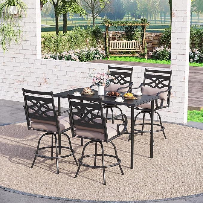 Sophia & William Patio Bar Set 5 Piece Outdoor High Dining Table and Chairs Set - Image 6