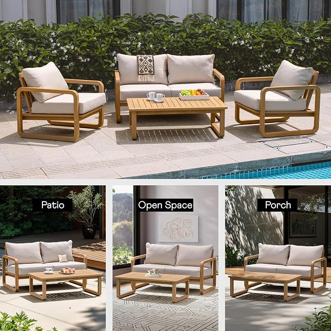 Idzo Ivy Loveseat with Coffee Table – Beige Fabric, 2-Seater Outdoor Sofa Set - Image 9