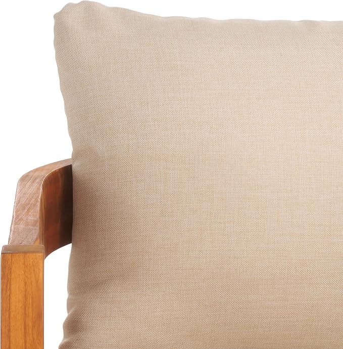SAFAVIEH Outdoor Collection Owen Acacia Solid Wood Natural/Taupe Cushion - Image 10