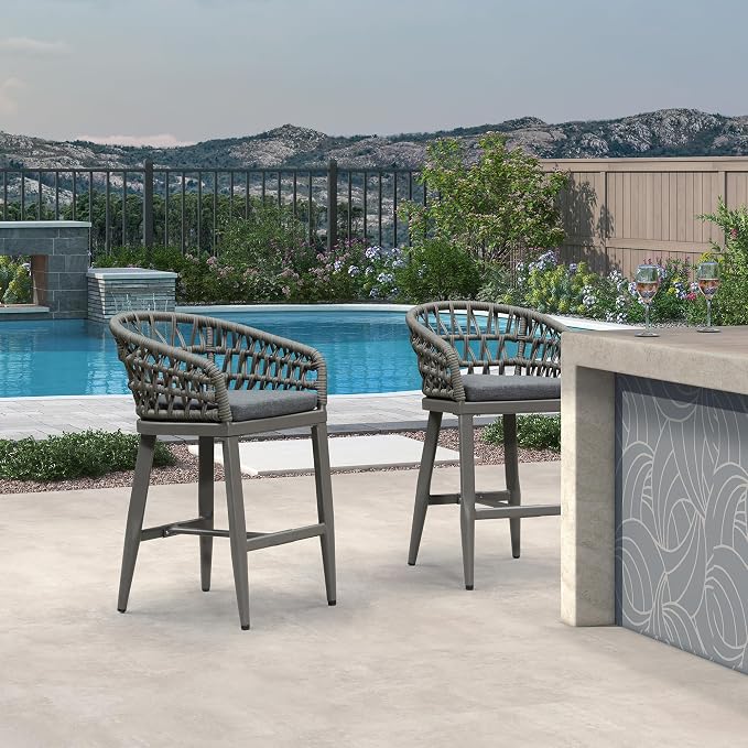 PURPLE LEAF Outdoor Rattan 24" Counter Height Bar Stools Chair Set of 2 - Image 2