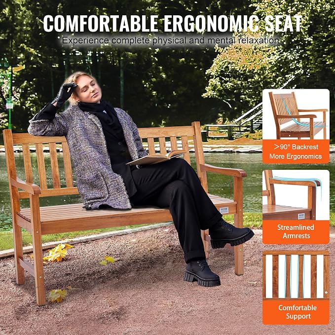 VEVOR Wood Outdoor Bench, 2-Person Garden Bench - Image 6