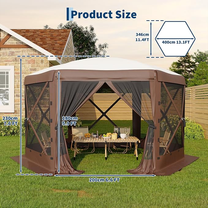 13x13FT 6-Sided Pop Up Gazebo Tent，One-Push Setup Canopy Tent - Image 6