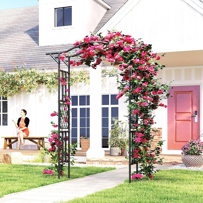 Outsunny Garden Arch, 7.5ft PE-Coated Steel Garden Arch Trellis - Image 9