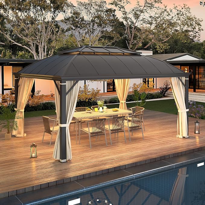 YOLENY 12'x16' Hardtop Gazebo, Permanent Outdoor Aluminum Patio Gazebo - Image 6