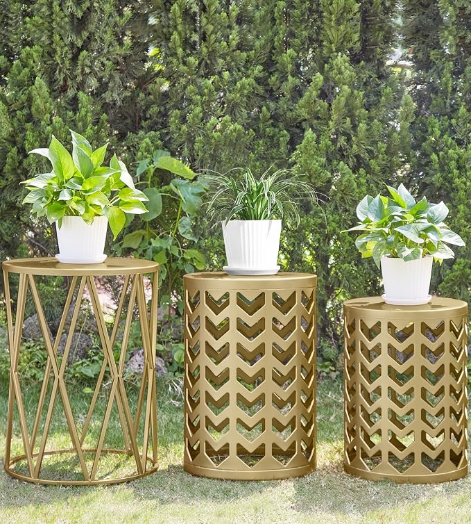 Nesting Side Table Set of 3 Decorative Round Garden Stools - Image 8