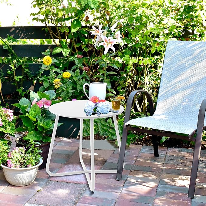 Patio Outdoor Side Table Waterproof Round Metal Steel Small Side Table Weather - Image 8