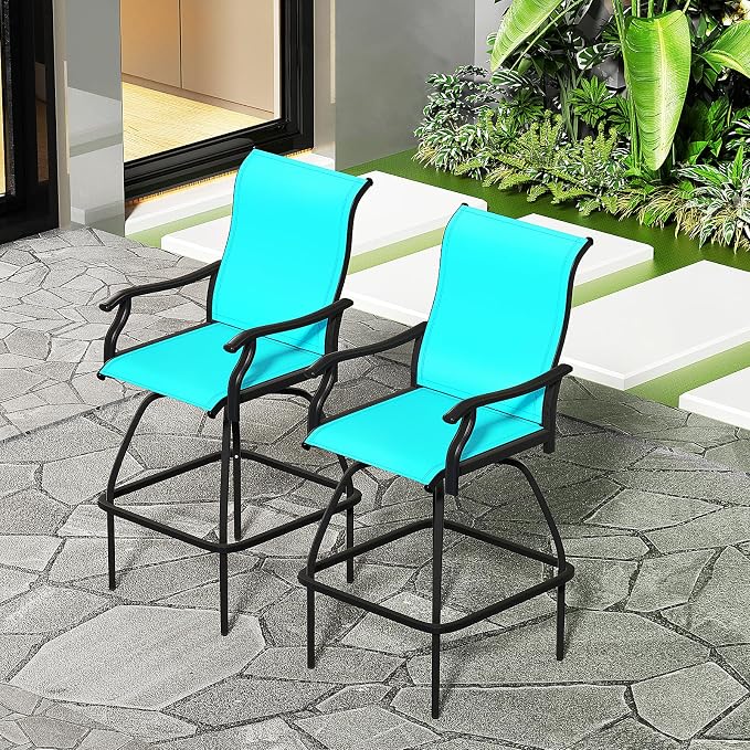 LEVELEVE Patio Bar Set 2pcs Swivel Bar Stools Outdoor Bistro Textilene by Enjoyyourlife