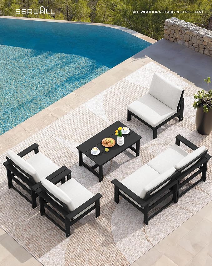 SERWALL HDPE Patio Conversation Set, 6-piece Sectional Outdoor Furniture Set - Image 6
