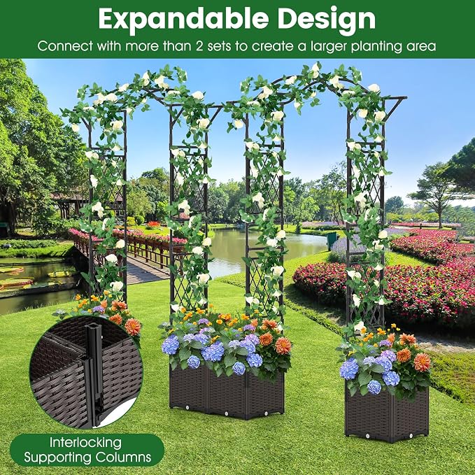 Giantex 8.2 FT Garden Arch Trellis w/ 2 Self-Watering Planter Boxes, Metal - Image 3