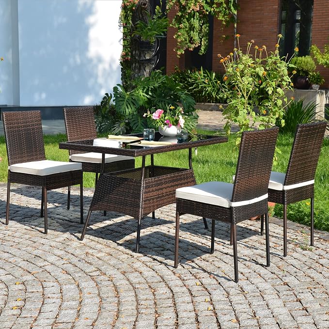 Tangkula 10 Pieces Wicker Patio Dining Set, Outdoor Rattan Table & Chairs Set - Image 8
