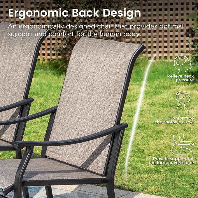 PHI VILLA 7 pcs Patio Outdoor Dining Table and Chairs, Sling Chairs - Image 5