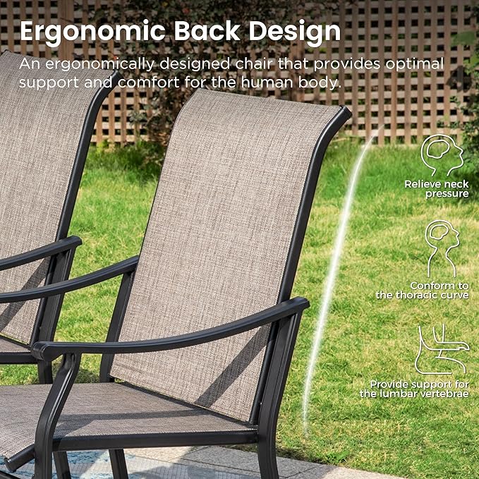 PHI VILLA Outdoor Dining Set for 6, Patio Chairs withTextilene Fabric and Metal - Image 8