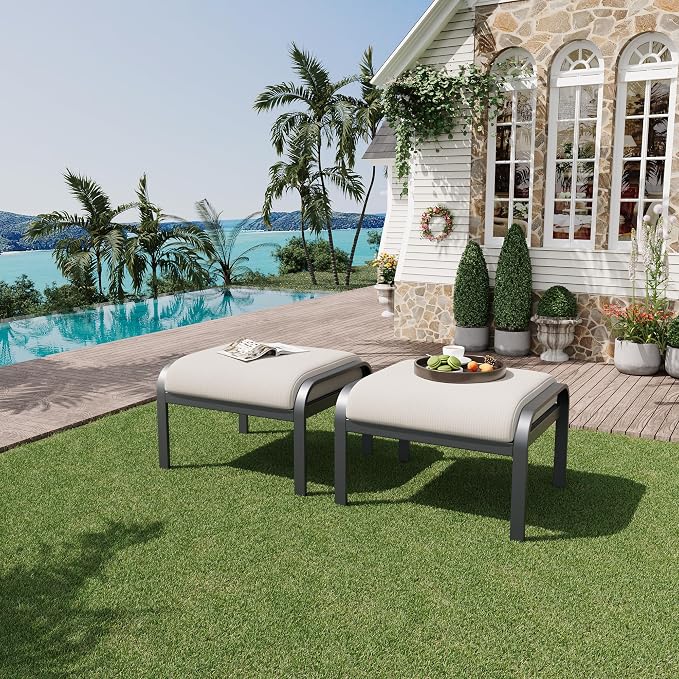 HOMREST Metal Outdoor Ottoman, 2-Piece Aluminum Footstool w/Removable Cushion - Image 2