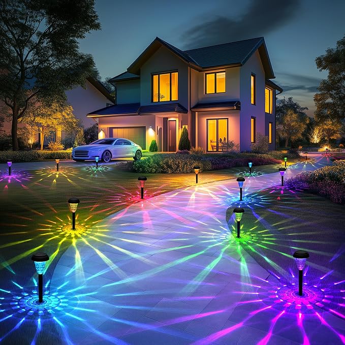 Solar Pathway Lights Outdoor Waterproof 12 Pack Color Changing Garden Light - Image 7