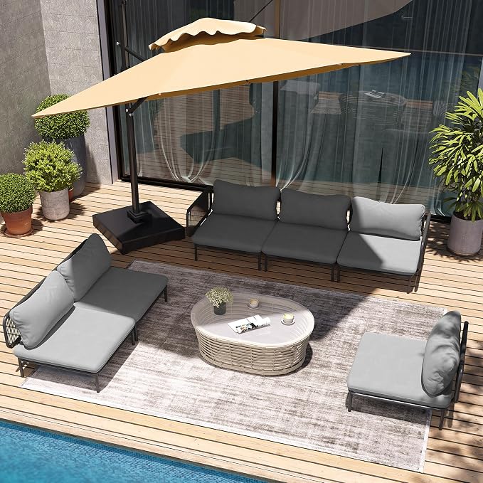 6 Piece Modern Outdoor Sectional Sofa, Weather-Resistant Metal Frame and by VredHom