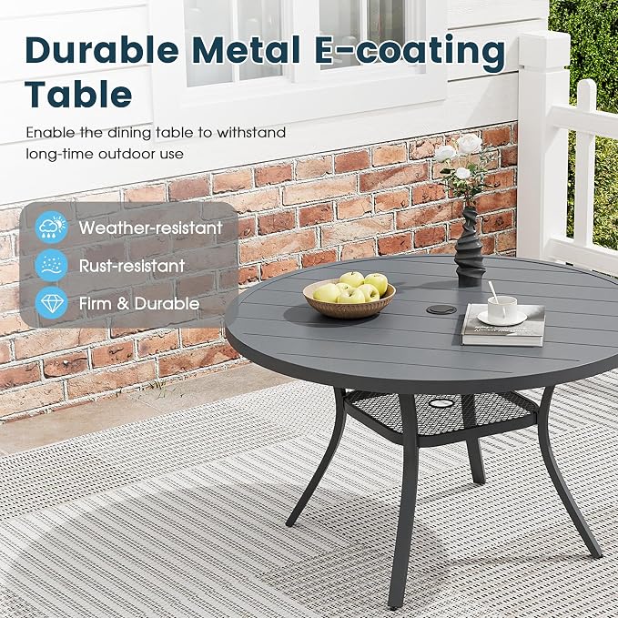 Patio Dining Table for 4, Round Metal Outdoor Table - Image 4