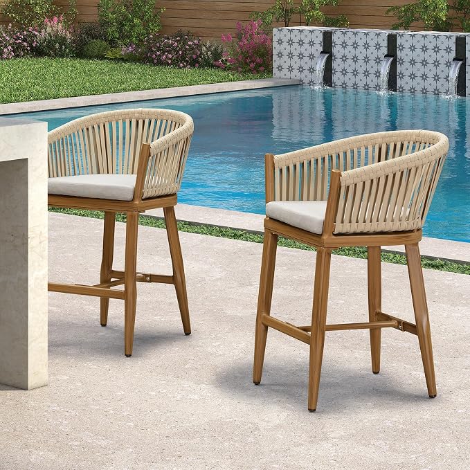 PURPLE LEAF Outdoor Counter Height Bar Stools Set of 2 Patio Metal Modern - Image 9