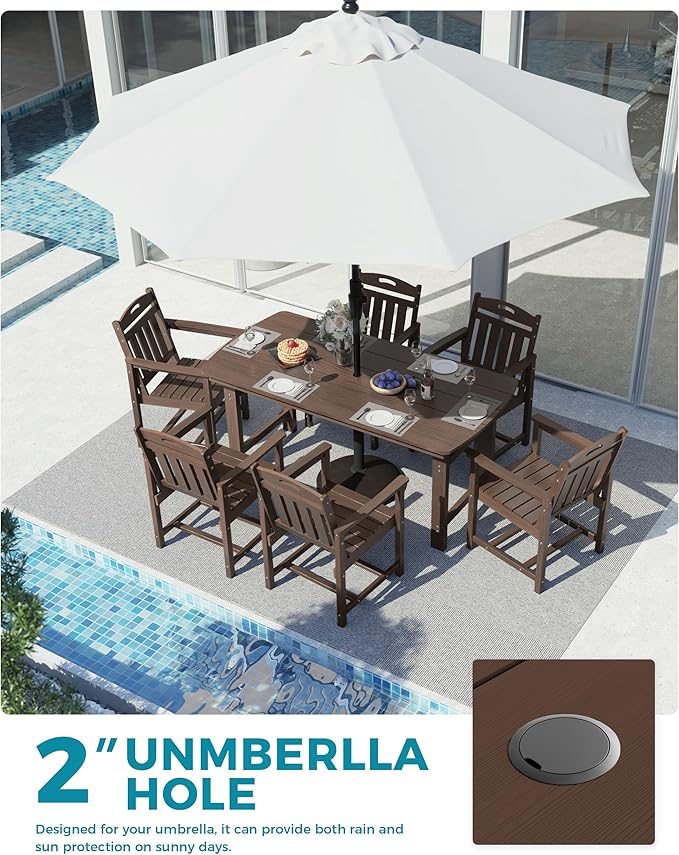 Ciokea HDPE Outdoor Dining Set, 7-Piece Patio Table and Chairs Set - Image 4