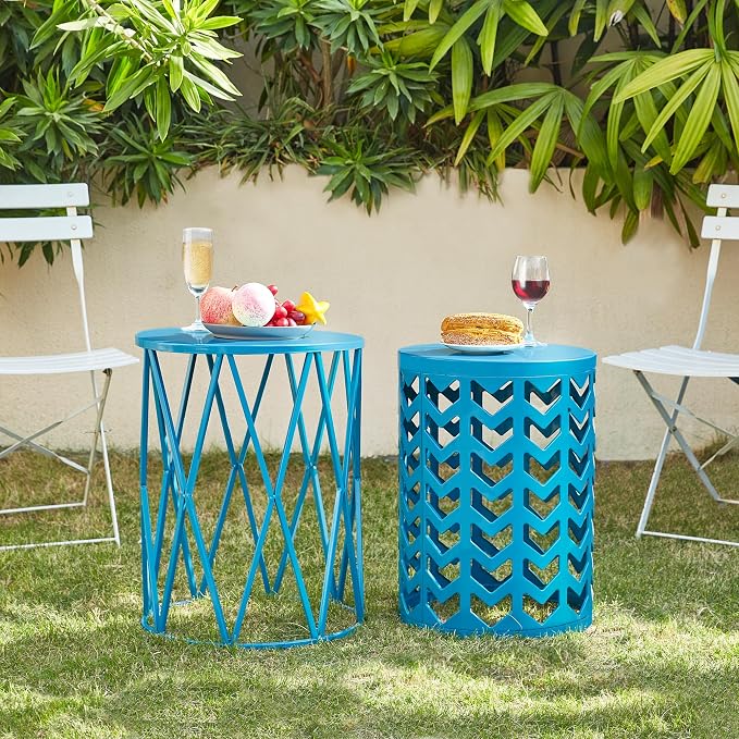 Nesting Side Table Set of 3 Decorative Round Garden Stools - Image 4
