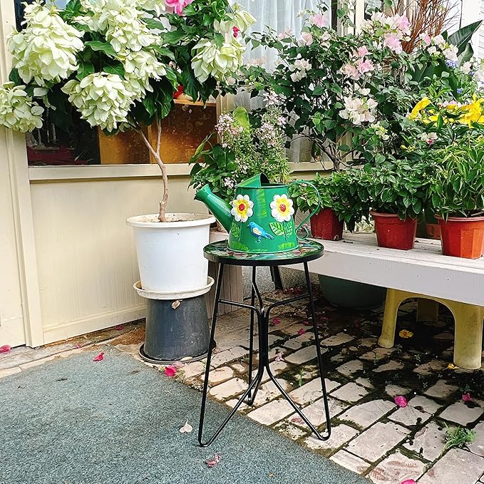 Mosaic Bird Outdoor Side Tea Table, Glass Plant Tables Indoor Decorative Metal - Image 2