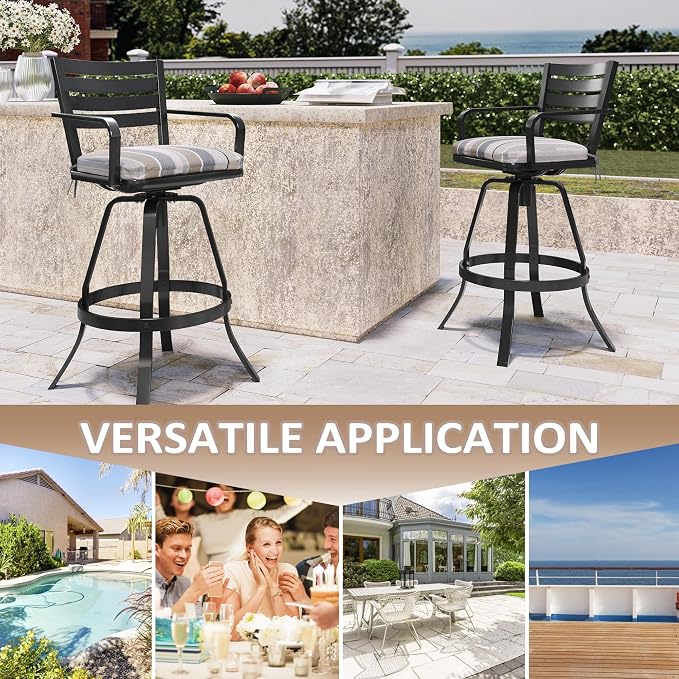 Pellebant 29.5" Outdoor Barstools Set of 2, Aluminum Swivel Patio Bar Height - Image 7