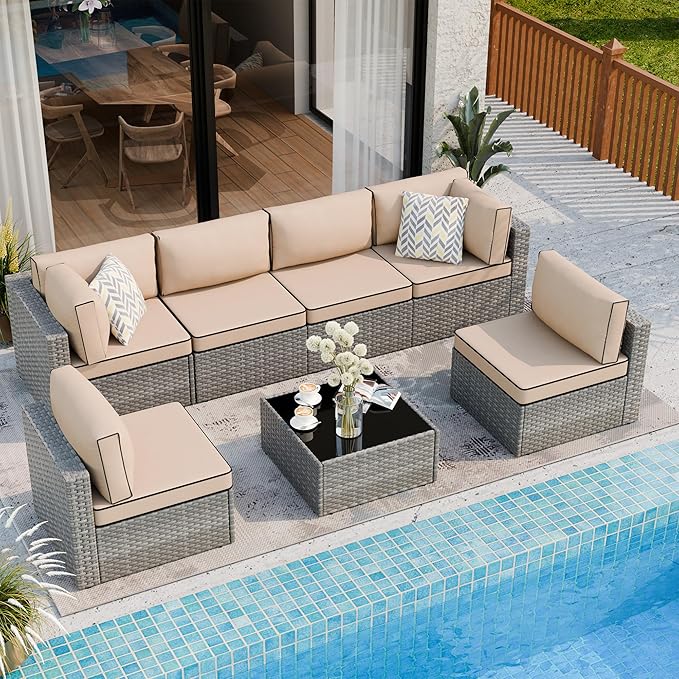 Shintenchi 7 Pieces Outdoor Patio Sectional Sofa Couch - Image 2