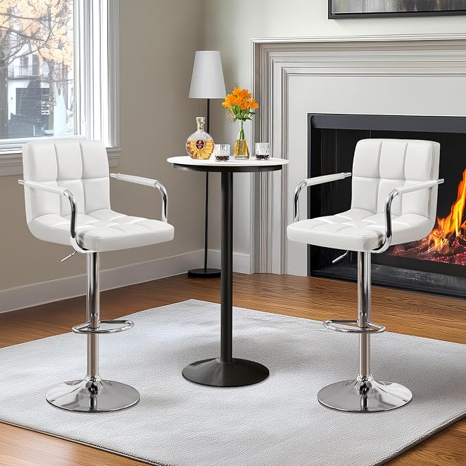 Yaheetech Bar Stools Set of 3, PU Leather Adjustable Barstools - Image 2