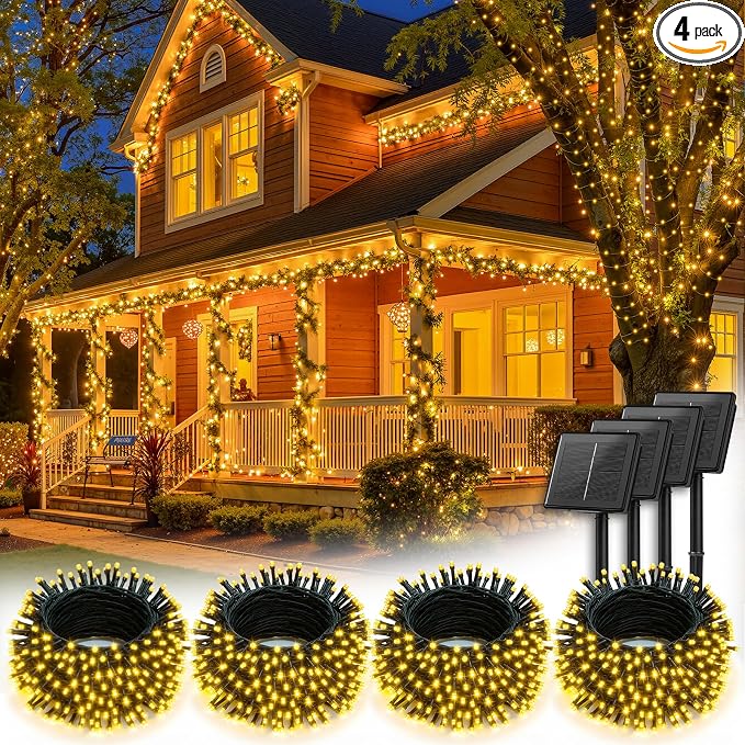 Brightown 4 Pack Solar String Lights Outdoor, Total 288Ft 800 LED Twinkle Fairy by Brightown