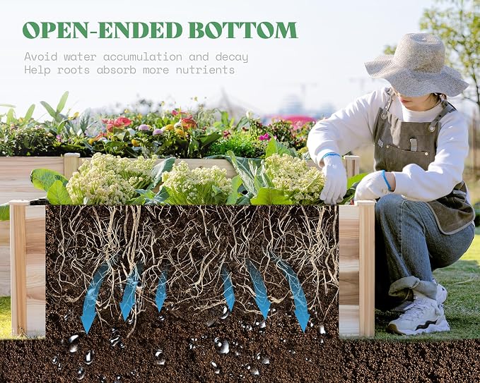 AMERLIFE Raised Garden Bed – 12x12x2 ft H-Shaped Wooden Planter Box, 180 Cu. Ft - Image 2