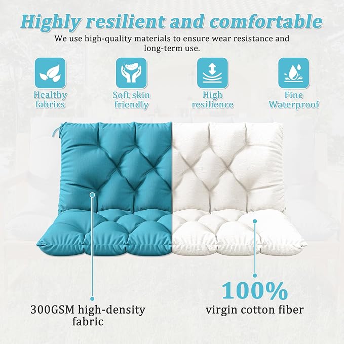 Porch Swing Cushion with Backrest 2-3 Seater Outdoor Bench Cushions Waterproof - Image 4