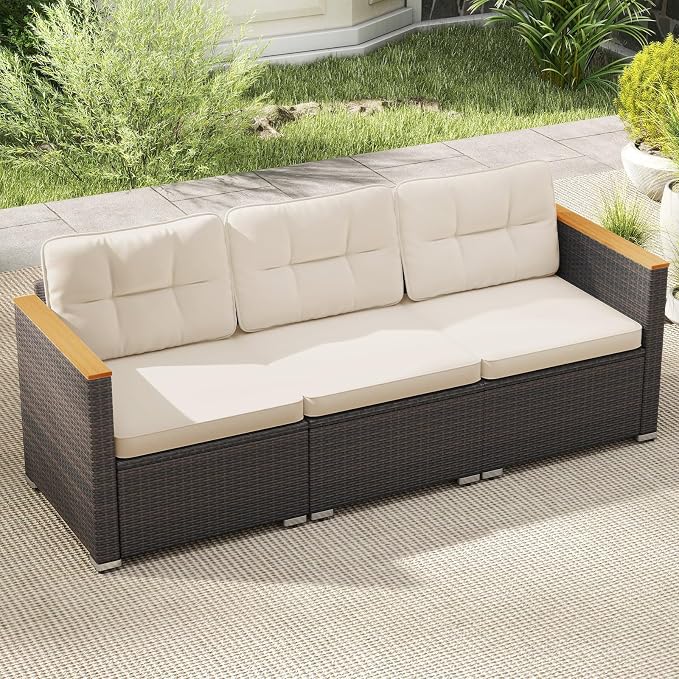 Tangkula 3-Seat Patio Wicker Couch Sofa, Outdoor 3 Seater Rattan Furniture Set - Image 2