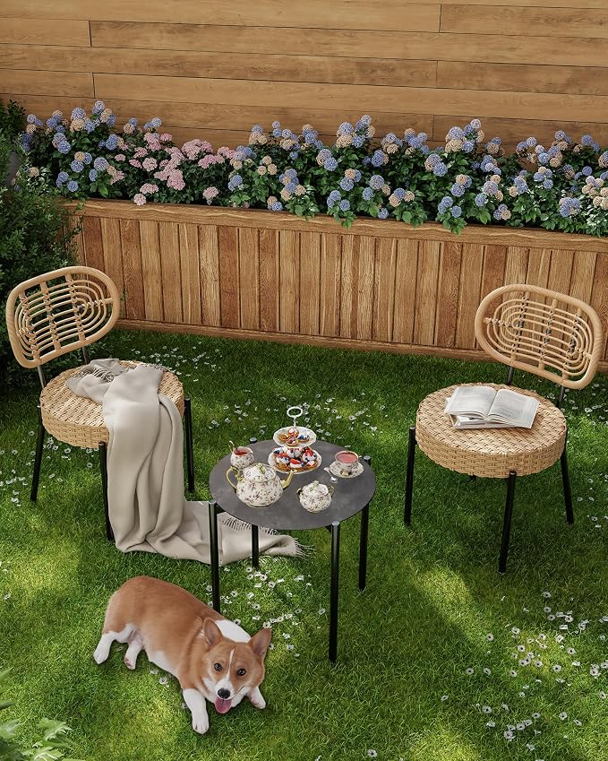 GarveeLife 3 Piece Wicker Patio Bistro Furniture Set, Outdoor Dining Chairs - Image 5