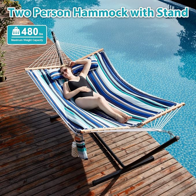 Two Person Hammock with Stand for Outside Heavy Duty, Outdoor Patio Hammock - Image 2