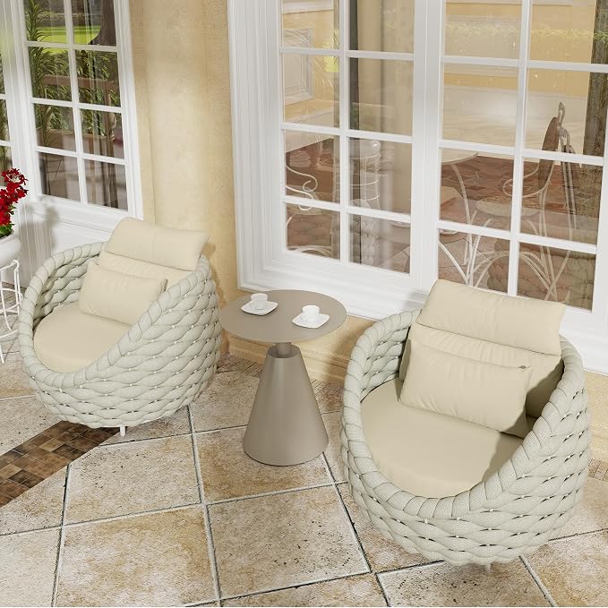 TWT Patio Sofa Set of 2, All-Weather Olefin Rope Balcony Furniture - Image 2