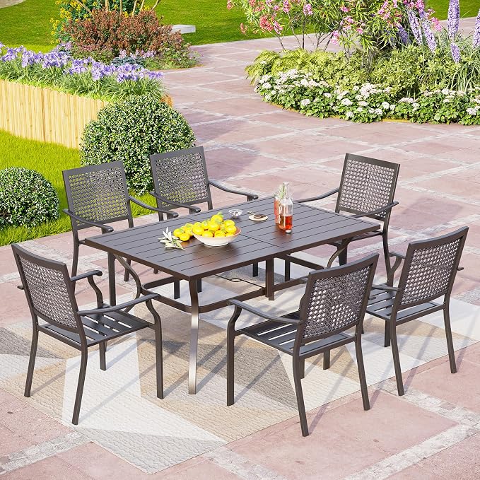 PHI VILLA Outdoor Dining Table for 6, All-Weather Large Furniture for Patio - Image 2