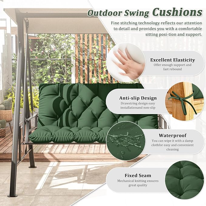 Porch Swing Cushion with Backrest 2-3 Seater Outdoor Bench Cushions Waterproof - Image 3